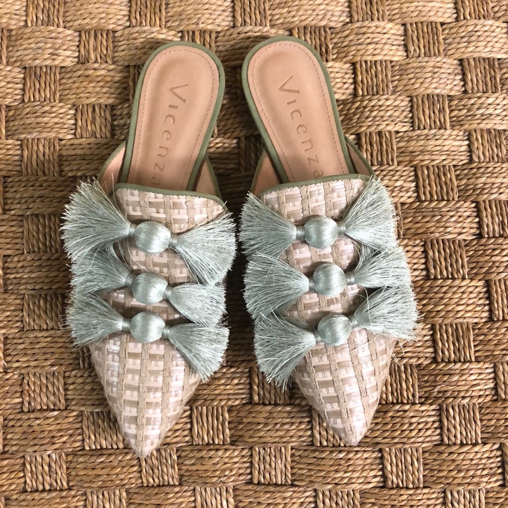 Anthropologie Vicenza Pointy Toe Tassel Mules